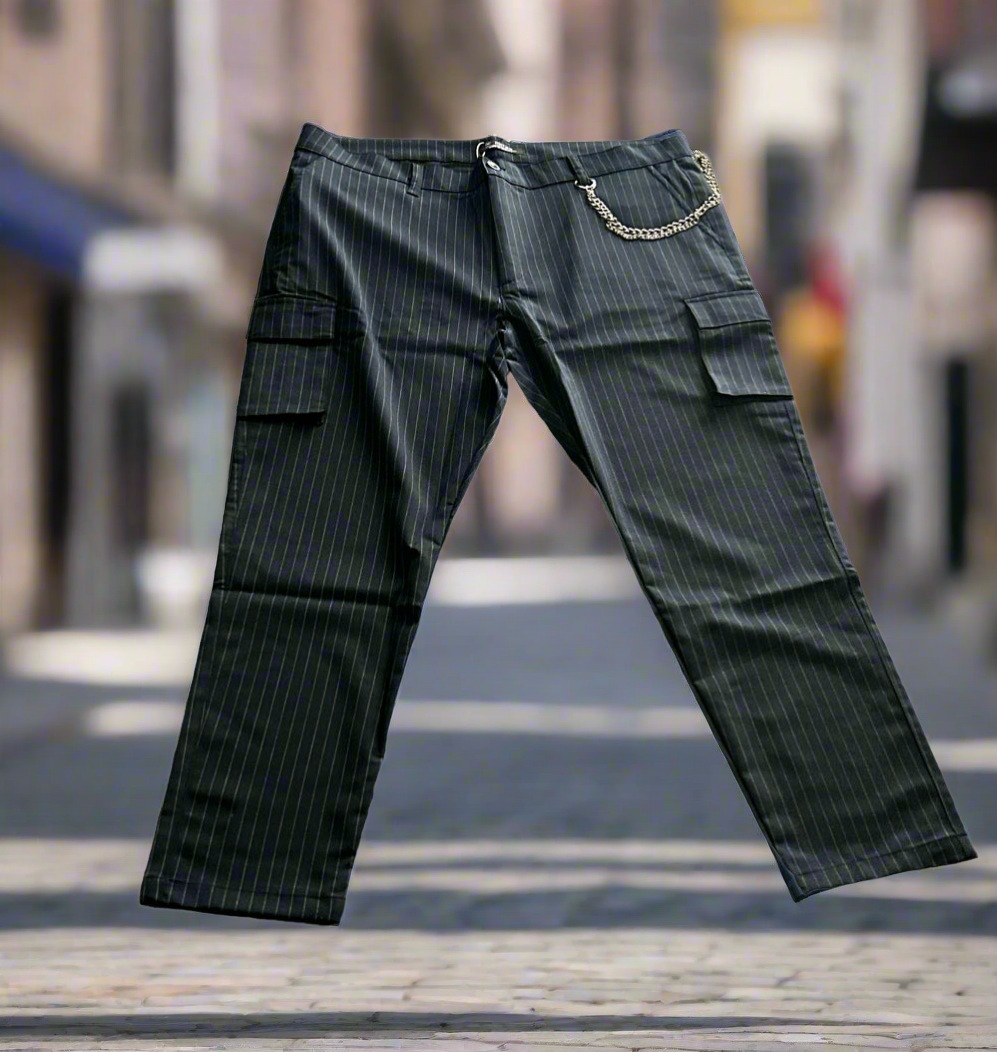 Pinstriped Utility Pants - Navy White