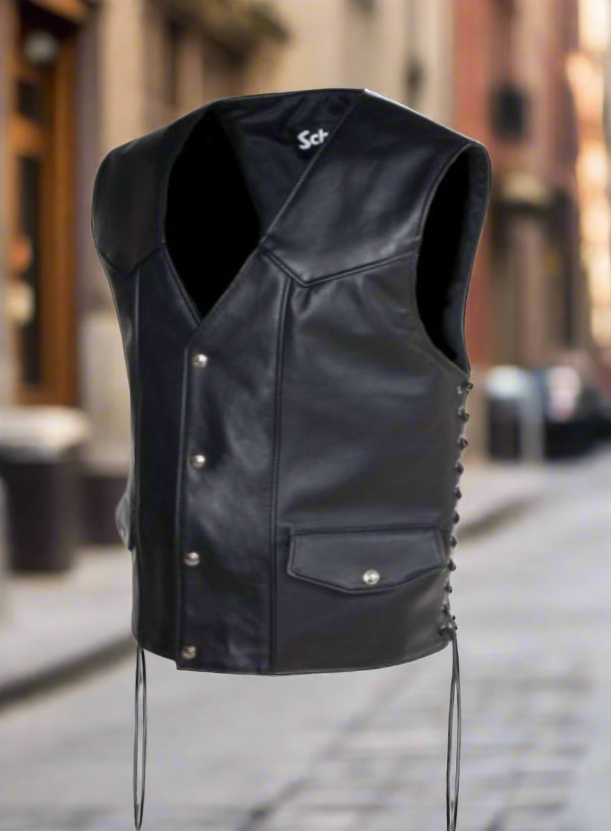 SCHOTTNYC MENS GENUINE PEBBLED COWHIDE BIKER VEST