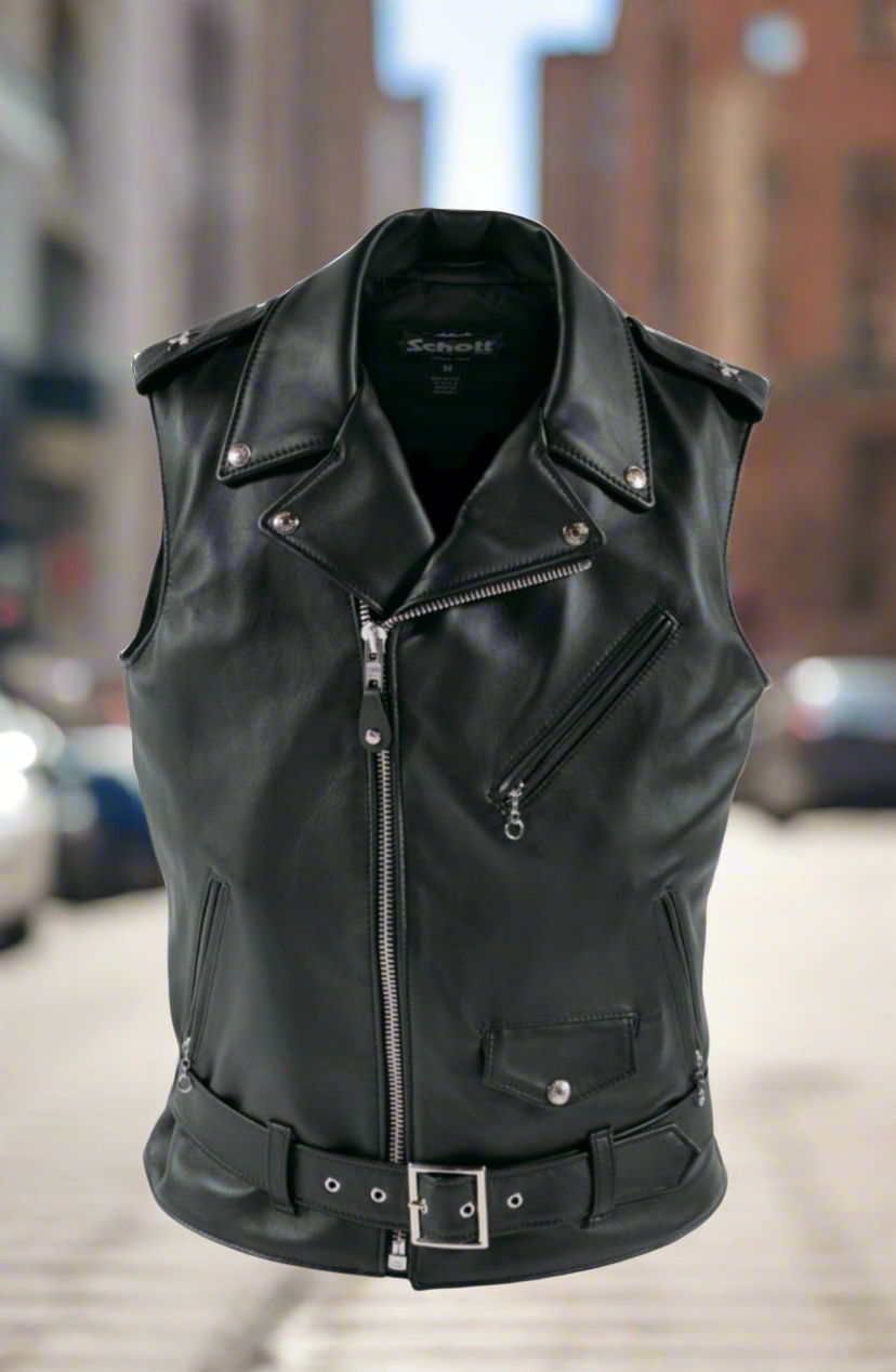 SCHOTTNYC MENS GENUINE PEBBLED COWHIDE BIKER VEST