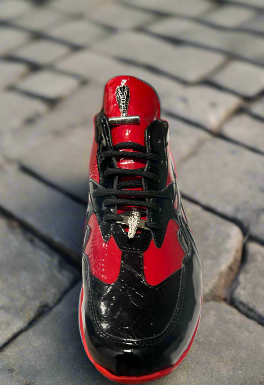 Baby Croc Black Patent Embossed Red