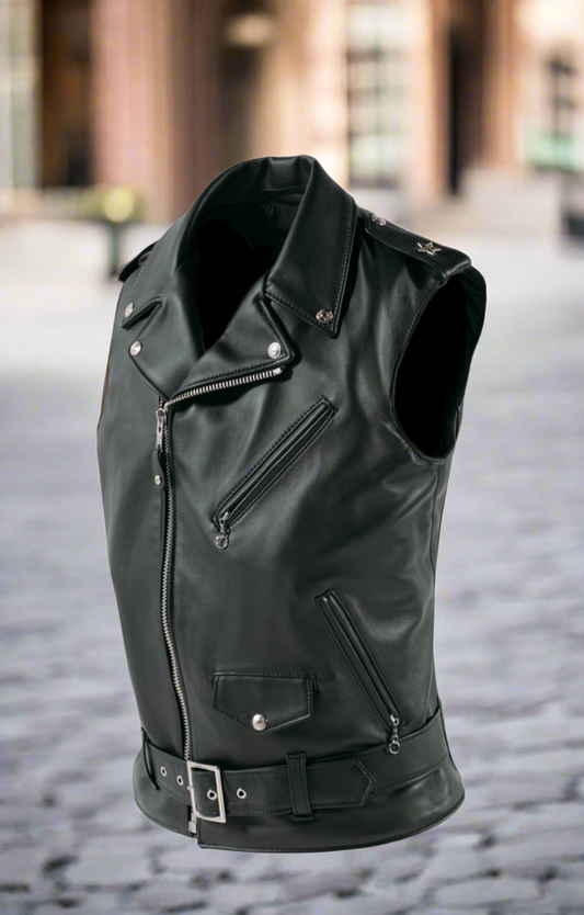 SCHOTTNYC MENS GENUINE PEBBLED COWHIDE BIKER VEST